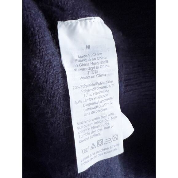 J.Crew Knit Sweater Button Roll Neck Medium Navy Blue Classic Wool Blend - Picture 5 of 5